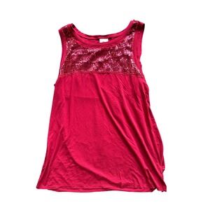 Meesh & Mia Womens Red Sequin Yoke Sleeveless Tank Top Team Spirit Size L‎